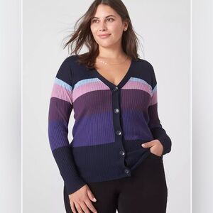 Lane Bryant Long-Sleeve Ribbed Cardigan – Stripe – NWOT 14/16 – Button-Front